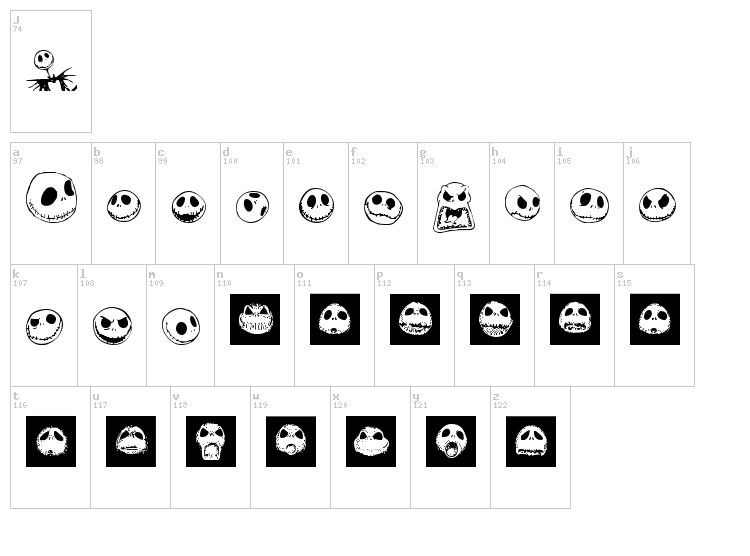 Jack Skellingtonbats font map